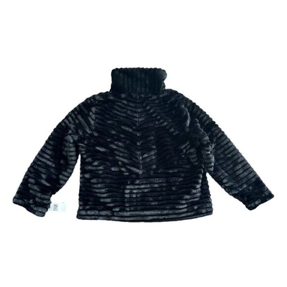 Bernardo Faux Fur Black Cropped Velvet Jacket Shawl Spread Collar Grooved - Picture 3 of 12